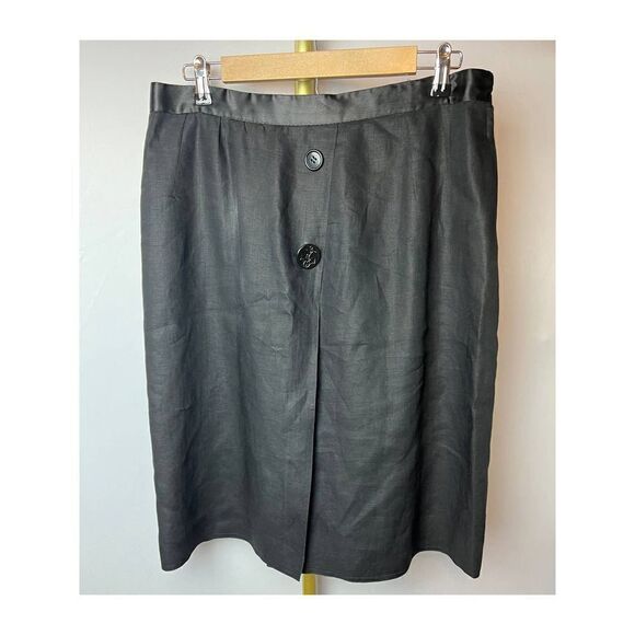 VTG Valentino Miss V Black Linen Skirt with Satin Waist Sz. 46 (US 16) - Picture 1 of 8